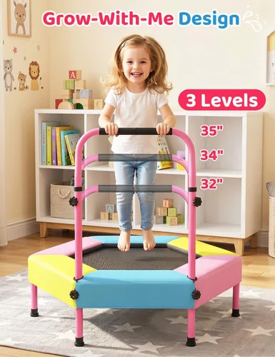 Vista 5 de Twinkoo Trampolín para niños con mango de espuma, marco antiinclinación y cubierta de resorte acolchada gruesa, mini trampolín para interiores