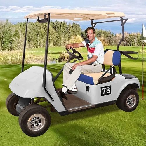 Vista 7 de 10L0L Fundas de asiento de carrito de golf para EZGO TXT RXV y Club Car DS 2000-up, tela de malla de aire transpirable lavable, color beige y azul