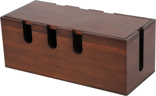 Vista 9 de Caja de gestión de cables, caja de corrector de cables de madera, caja de estación de carga para ocultar cables y regleta de alimentación, estación