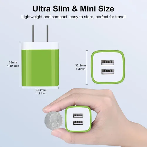 Vista 7 de Cargador de pared USB, salida USB, adaptador de enchufe USB doble, bloque de carga rápida, bloque de alimentación USB, enchufe USB, caja de carga