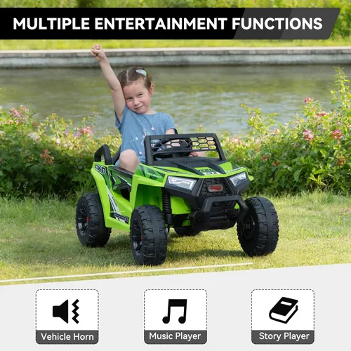 Vista 4 de TOBBI Camión de juguete eléctrico para niños de 12 V, UTV accionado para Verde fluorescente