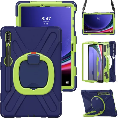 Vista 43 de Funda de silicona resistente para Samsung Galaxy Tab S9+ de 12.4 pulgadas 2023/S8+ /S7+/S7 Fe, con correa para el hombro, soporte para bolígrafo S