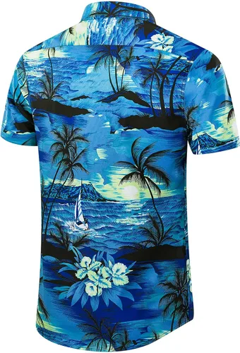 Vista 3 de EUOW - Camisa hawaiana de manga corta para hombre, con botones, de verano, para playa