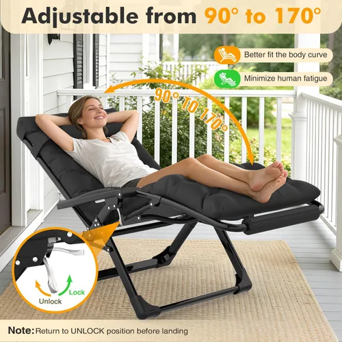 Vista 8 de Slendor Sillas de gravedad cero de gran tamaño XXL, silla reclinable Negro