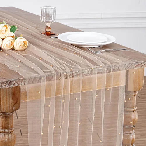 Vista 21 de LuoluoHouse Camino de Mesa de Perla para Centros de Mesa de Boda: Camino de Mesa de Perla de 10 pies, Decoración de Mesa de 29x120 Pulgadas de Tul
