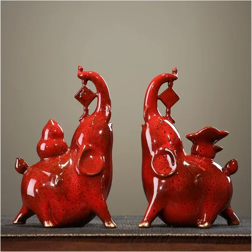 Vista 3 de NYKK Escultura de estatua china de feng shui, cerámica creativa, muebles de elefante auspicioso, sala de estar, estudio, entrada, gabinete