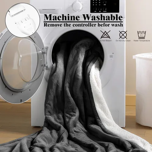 Vista 6 de SAFER Manta térmica eléctrica con panel de control LCD, 6 niveles de calefacción y 10 ajustes de temporizador, apagado automático, lavable a