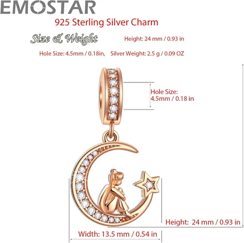 Vista 5 de Forever Friends - Juego de dijes para pulseras Pandora, oro rosa para niña sentada en la media luna y mejores amigos, juego de joyas en plata de ley