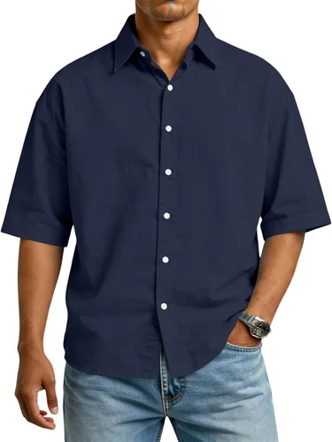 Vista 8 de RTRDE Men's Button Down Shirts Short Sleeve Solid Color Summer Business Casual Dress Shirt, S-3XL