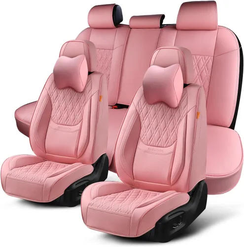 Vista 12 de Fundas de asiento delantero de automóvil, par de fundas de asiento delantero de cuero transpirable con reposacabezas, funda universal de asiento