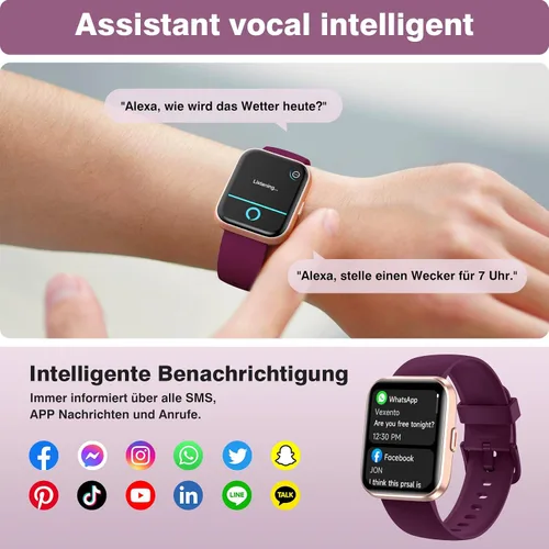 Vista 3 de Relojes inteligentes para mujer, reloj inteligente HD de 1.85 pulgadas para iPhone/Samsung/Android con llamadas/mensajes/recordatorios, 3ATM 120+