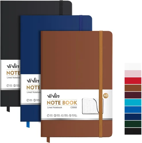 Vista 29 de ViVin Cuadernos de diario rayados para trabajo, 192 páginas, tamaño mediano de 5.5 x 8.3 pulgadas, rayado universitario, cuadernos A5 de tapa dura