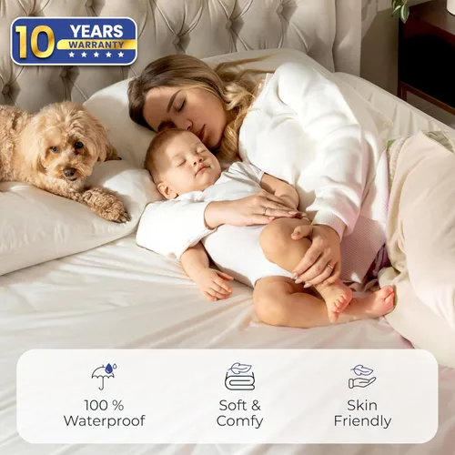 Vista 2 de Paquete de 2 Protectores de Colchón Impermeables Premium Tamaño Twin, Almohadilla de Colchón Suave y Transpirable, Cubierta de Cama Impermeable