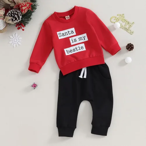 Vista 6 de YOKJZJD Conjunto de sudadera de Navidad para bebé recién nacido, camiseta de manga larga, camiseta y pantalones deportivos (rojo, 0-6 meses), Rojo
