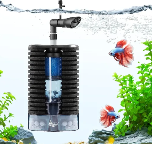 Vista 8 de AQQA Filtro de esponja de acuario para peceras ultra silencioso DC 5 V filtración biológica multietapa con cama fluidizada, filtro seguro de peces