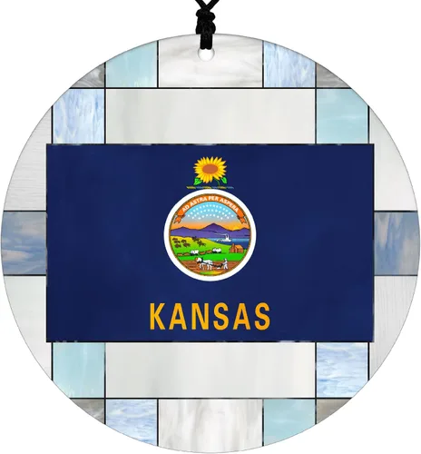 Vista 26 de Adorno navideño de Alabama – Efecto de diseño de vitrales de imitación con bandera estatal – Decoración de disco acrílico colgante 2026 para árbol