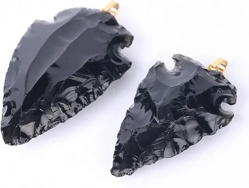 Vista 2 de Tebapi Collar con colgante de obsidiana negra natural para hombres y mujeres, con forma de punta de flecha, dije de piedra de cuarzo con punta