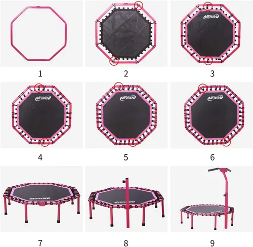 Vista 7 de Trampolín de Fitness Newan de 48" con Barra de Manija Ajustable, Trampolín Silencioso Bungee Rebounder Saltador Entrenador Cardiovascular