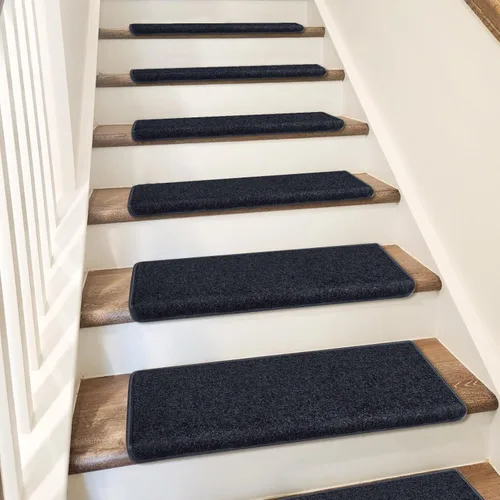 Vista 4 de PURE ERA Bullnose - Juego de peldaños de alfombra para escaleras sin cinta, antideslizantes, protectores de escaleras para interiores, alfombras
