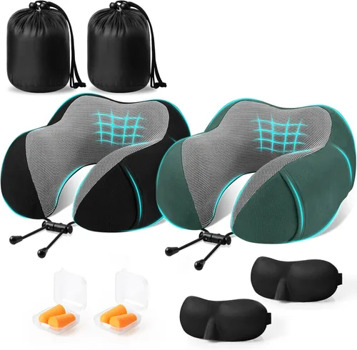 Vista 19 de CloudBliss Almohada de viaje de espuma viscoelástica de alta calidad, almohada cervical cómoda y de apoyo, almohadas cervicales para viajar Negro