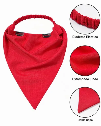 Vista 3 de AWAYTR - 3 diademas elásticas para el cabello para mujer con clip triangular Negro + Rojo + Albaricoque Crema