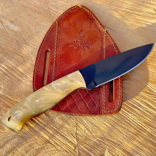 Vista 10 de Cuchillo hecho a mano de 8" con funda Azul
