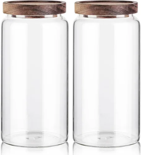 Vista 15 de Labina Recipiente de Almacenamiento de Vidrio Hermético Frascos de Alimentos Recipiente de Cocina con Tapas de Madera, 20 Oz Boca Ancha Organización