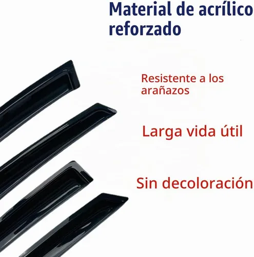 Vista 2 de 94751 Deflector de viento para ventana lateral, 4 piezas de montaje exterior, bonito juego de protectores de lluvia, parasol de ventana color humo