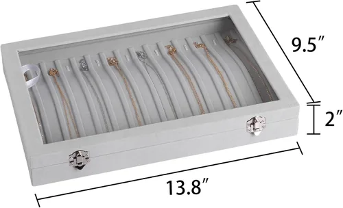 Vista 2 de Frebeauty Bandeja para collares de terciopelo con 15 ganchos, organizador de collares con tapa transparente, con cerradura, caja organizadora