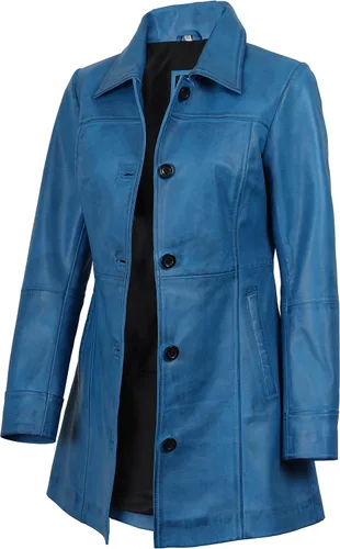 Vista 5 de Decrum Real Lambskin 3/4 Length Leather Jacket Car Coat Style for Women Beige