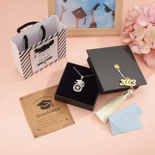 Vista 2 de Regalos de graduación 2023 de plata de ley S925 para escuela secundaria, brújula, regalo de graduación para niñas, mujeres, novia, amigas, hija