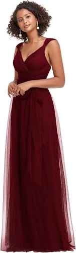 Vista 3 de Ever-Pretty Elegante cuello en V para mujer con cintura de fajín de una línea maxi de tul vestido cruzado vestidos de dama de honor 07303-USA