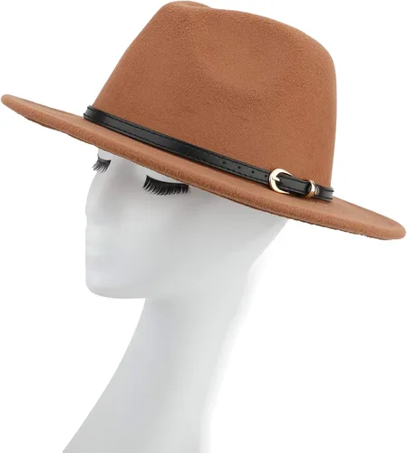 Vista 6 de Melesh. - Sombrero de fieltro clásico, de ala ancha y cinturón con hebilla, tipo Fedora.