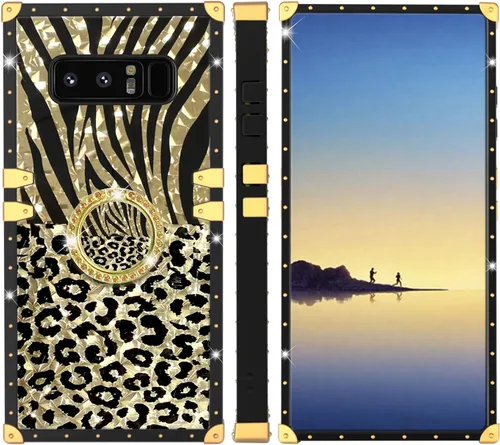 Vista 3 de Funda para teléfono Samsung Galaxy Note 8 con soporte de anillo para niñas y mujeres, retro, elegante, de lujo, con estampado de leopardo, guepardo