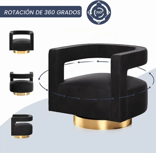 Vista 4 de BELLEZE Silla de Acento Giratoria Tipo Barril, Silla Redonda Moderna Tapizada con Brazos Cómoda de Terciopelo con Respaldo Curvado con Base Dorada