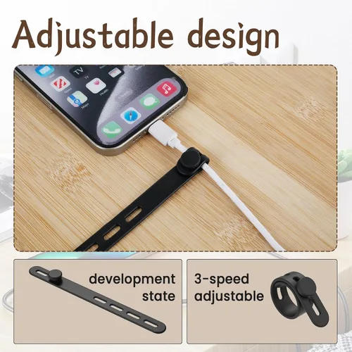 Vista 4 de 30 bridas de silicona para cables, organizador de cables reutilizable, amarre ajustable para cables de carga, organizador de cables de silicona