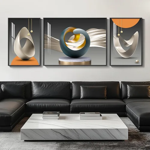 Vista 41 de Arte de pared moderno enmarcado en blanco y negro, 3 piezas de impresiones contemporáneas grandes para paredes, juego de 3 imágenes de hojas doradas