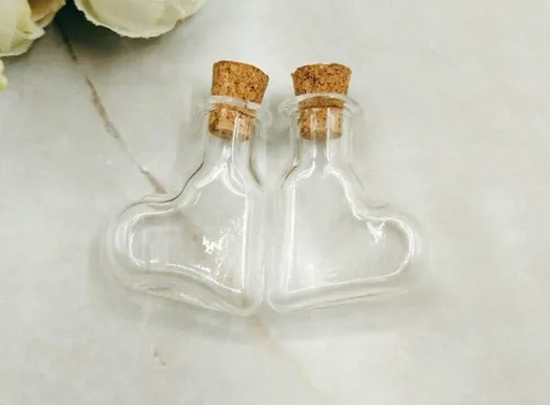 Vista 9 de Pequeños frascos de vidrio pequeños con tapones de corcho, botellas con corcho en forma de corazón, frascos de vidrio transparente, botellas