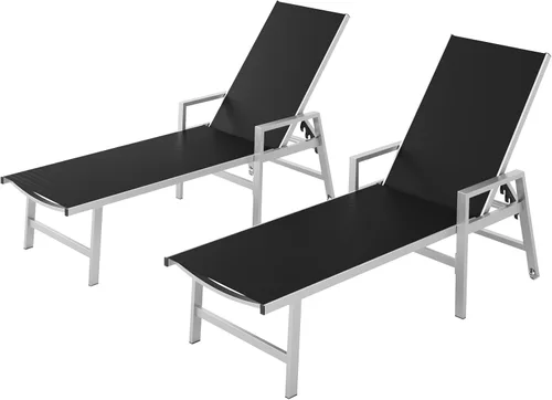 Vista 19 de Vexwalx Tumbona para patio al aire libre con ruedas y reposabrazos, sillas reclinables ajustables de aluminio de 5 posiciones, sillas de playa al