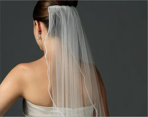 Vista 5 de top-sexy uno hasta el codo longitud Bling Rhinestone con forro Edge corto boda velo de novia 11