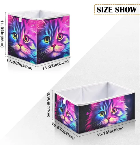 Vista 3 de Vnurnrn Cubo de almacenamiento plegable con impresión de gato morado brillante, cestas organizadoras con tablero de soporte para armario de estante