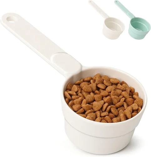 Vista 11 de Pala de melamina para comida de mascotas, tazas medidoras para comida de gato, pala de mango largo y cómodo para comida de perro, gato, hurón y Azul