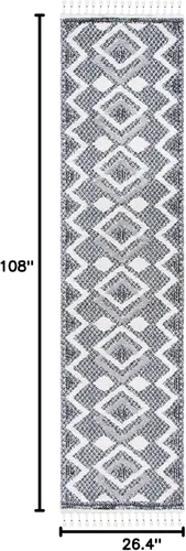 Vista 2 de SAFAVIEH Tapete grueso marroquí con borlas, 2 pies 2 pulgadas x 9 pies, color marfil y negro, no desprende pelusa y de fácil cuidado, 0.75 pulgadas