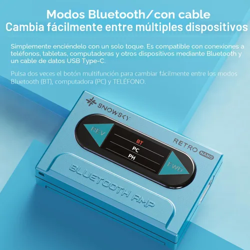 Vista 5 de FiiO/Snowsky Retro Nano Bluetooth USB DAC AMP con LDAC, aptX Adaptive, aptX LL (salida desequilibrada de 3.5mm y salida equilibrada de 4.4mm) (Azul)