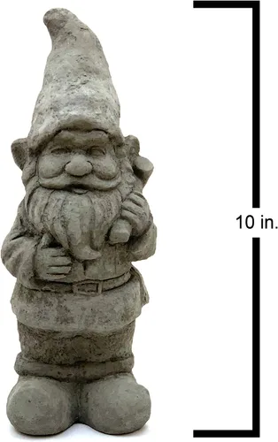 Vista 3 de Gnomo de jardín con maza: estatua de piedra sólida y duradera con textura vintage. Sellado para exteriores. Hecho a mano en Estados Unidos. Antiguo