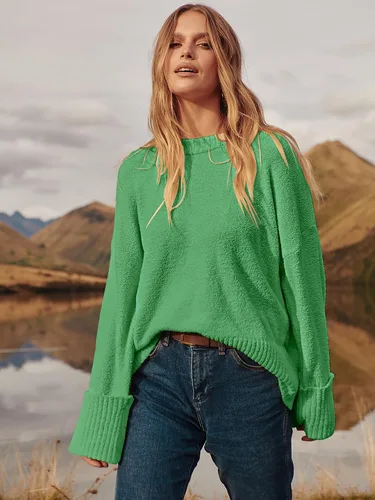 Vista 79 de LOGENE Suéter de gran tamaño para mujer, cuello redondo, manga larga, suave, mullido, suéter de punto 2025 para otoño e invierno