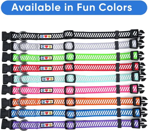Vista 7 de Pawtitas Collar reflectante para perros y cachorros, collar de alta visibilidad con bandas reflectantes, collar ajustable para perro resistente