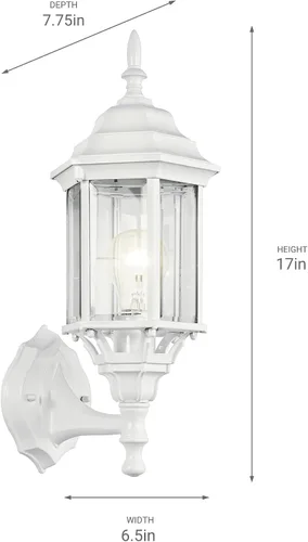 Vista 3 de Kichler Chesapeake - Lámpara de pared para exteriores, 17 pulgadas, color blanco El vidrio biselado transparente y el estilo de linterna mejoran