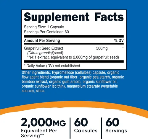 Vista 2 de Nutricost Extracto de semilla de pomelo, 60 cápsulas para 60 porciones por botella, sin gluten y sin OMG