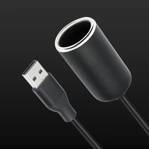 Vista 2 de Cable de alimentación USB A macho a 12 V 18 W para encendedor de cigarrillos, cable de alimentación para grabador de conducción, detector de radar